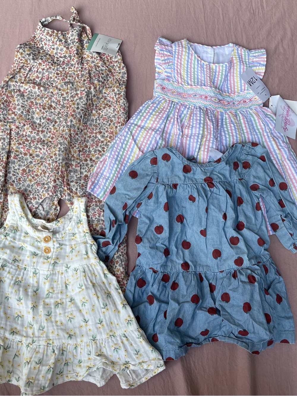 Girls' Mixed-Print Summer Dress (Blue Red Floral Stripe Cream) 12M